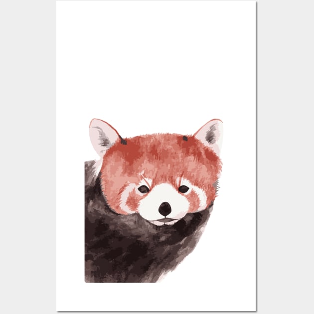 Watercolor Red Panda portrait Wall Art by White-Peony